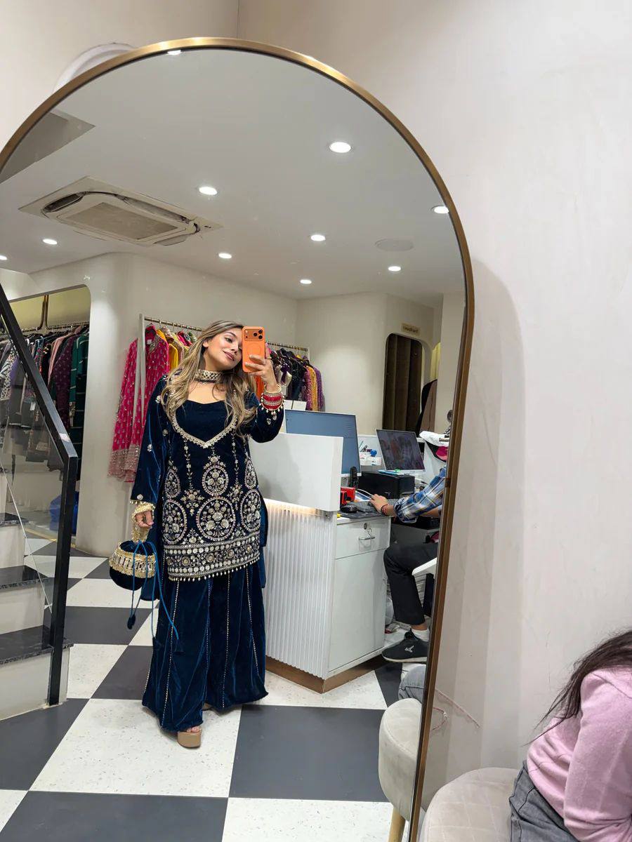 Premium Velvet Sharara Set for Women | Heavy Sequence Embroidery Work | Real Mirror Dupatta | Party & Wedding Wear Suit Set