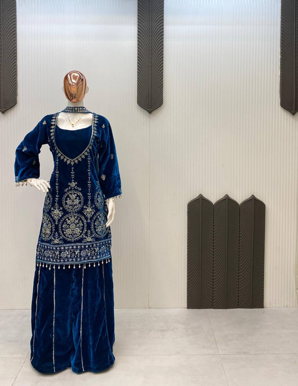 Premium Velvet Sharara Set for Women | Heavy Sequence Embroidery Work | Real Mirror Dupatta | Party & Wedding Wear Suit Set