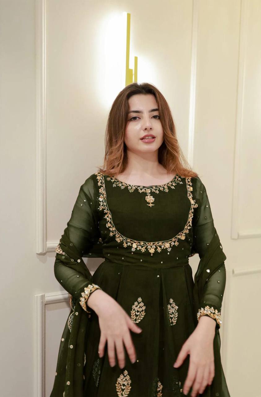 EXCLUSIVE 2 PIECE GOWN WITH DUPATTA IN SEQUENCE EMBROIDERY WORK