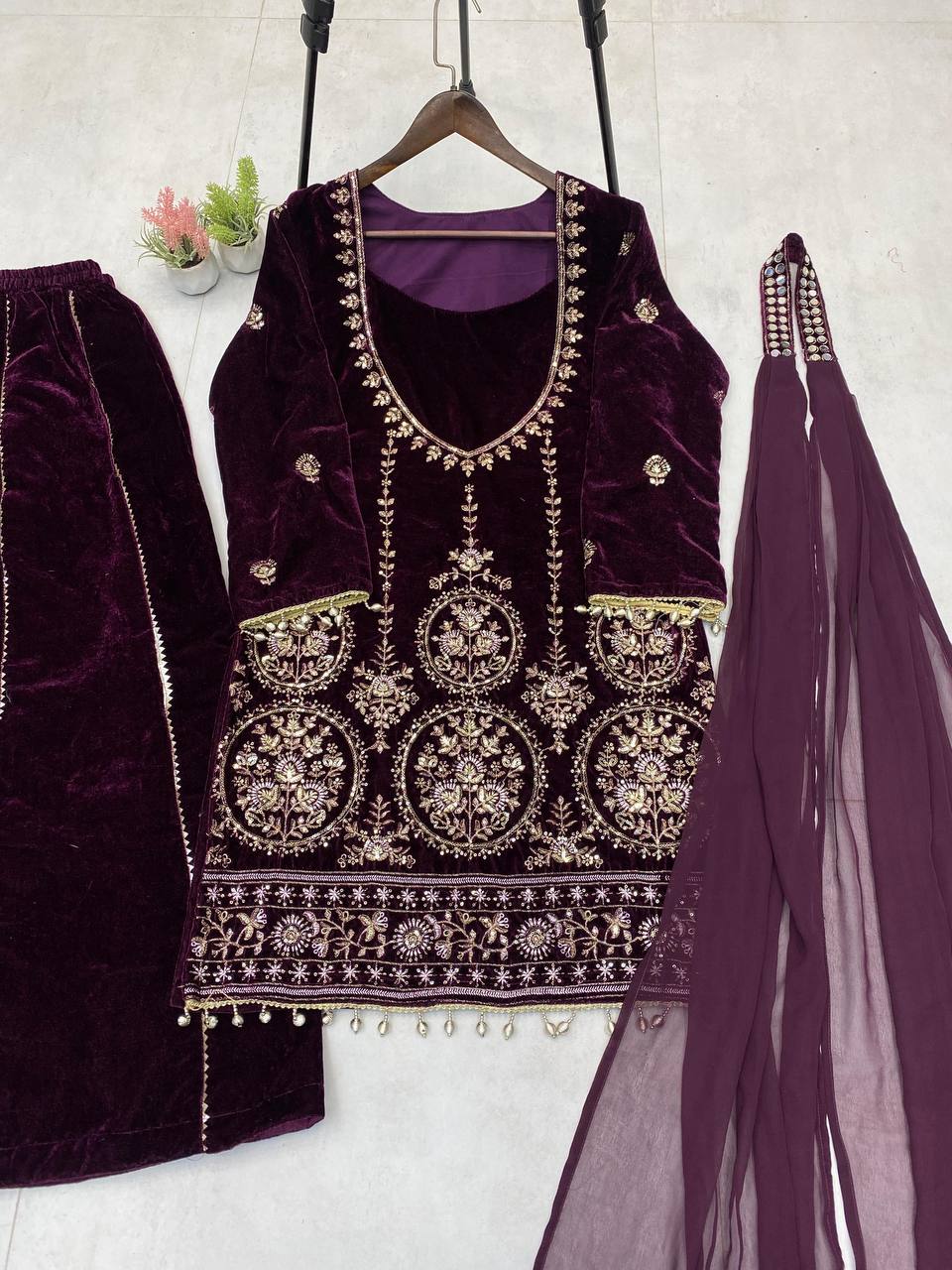 Premium Velvet Sharara Set for Women | Heavy Sequence Embroidery Work | Real Mirror Dupatta | Party & Wedding Wear Suit Set