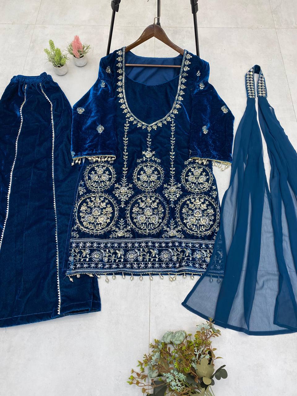 Premium Velvet Sharara Set for Women | Heavy Sequence Embroidery Work | Real Mirror Dupatta | Party & Wedding Wear Suit Set