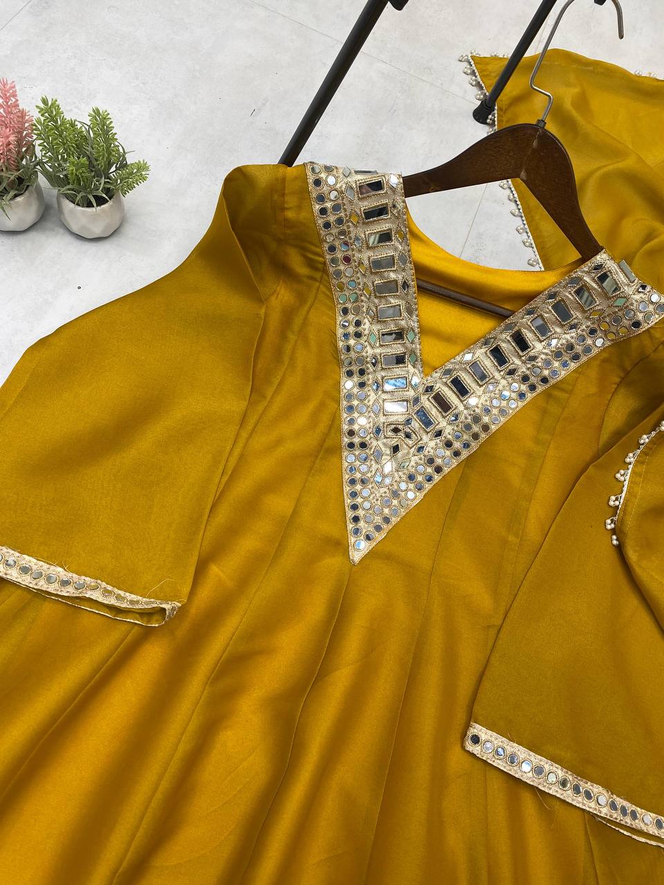 Women's Premium Mirror Work Anarkali Co-Ord Set with Dupatta | Festive Ethnic Suit – Cosmos Fabric