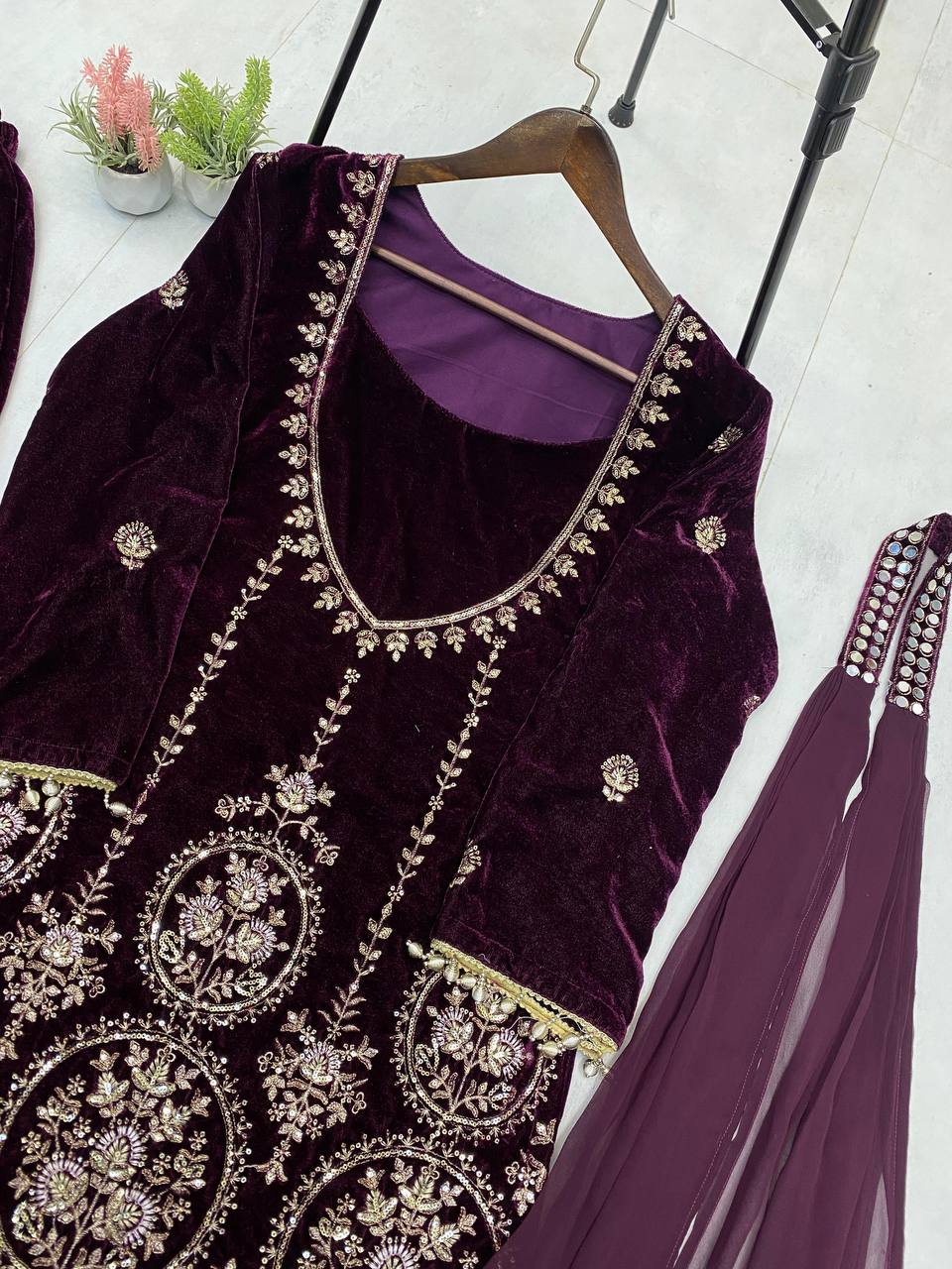 Premium Velvet Sharara Set for Women | Heavy Sequence Embroidery Work | Real Mirror Dupatta | Party & Wedding Wear Suit Set