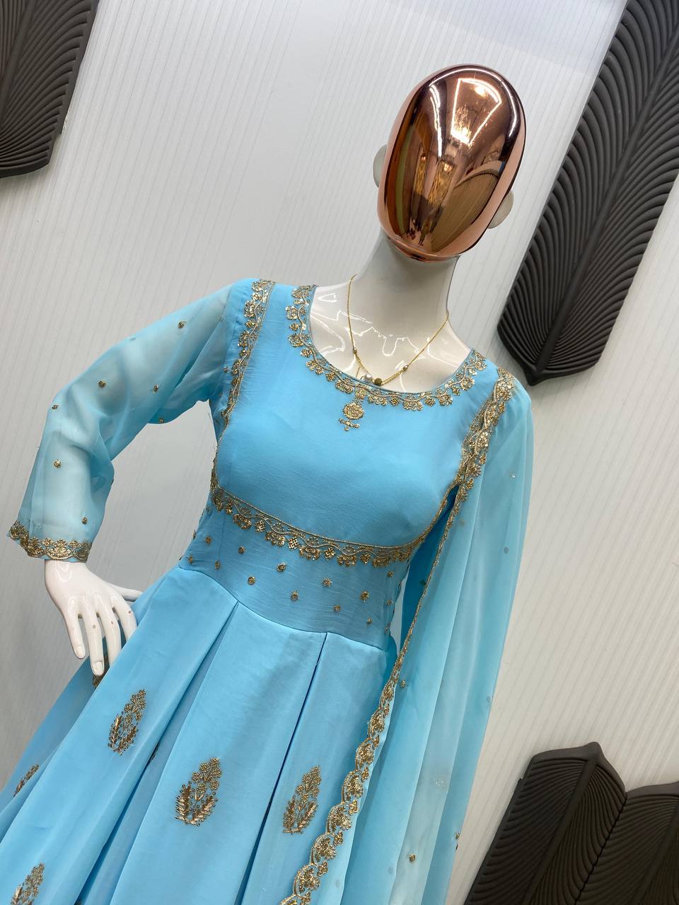 EXCLUSIVE 2 PIECE GOWN WITH DUPATTA IN SEQUENCE EMBROIDERY WORK