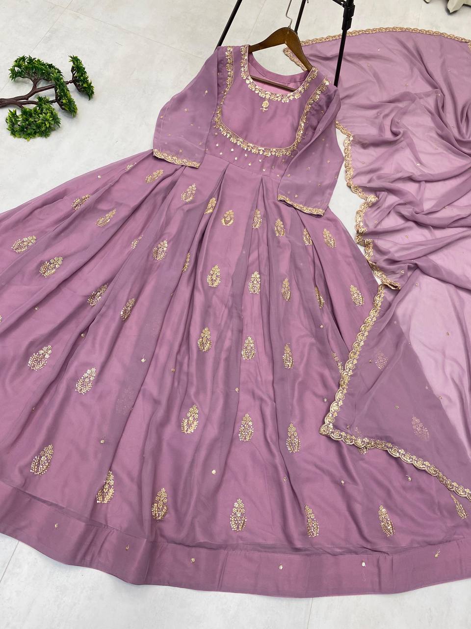 EXCLUSIVE 2 PIECE GOWN WITH DUPATTA IN SEQUENCE EMBROIDERY WORK