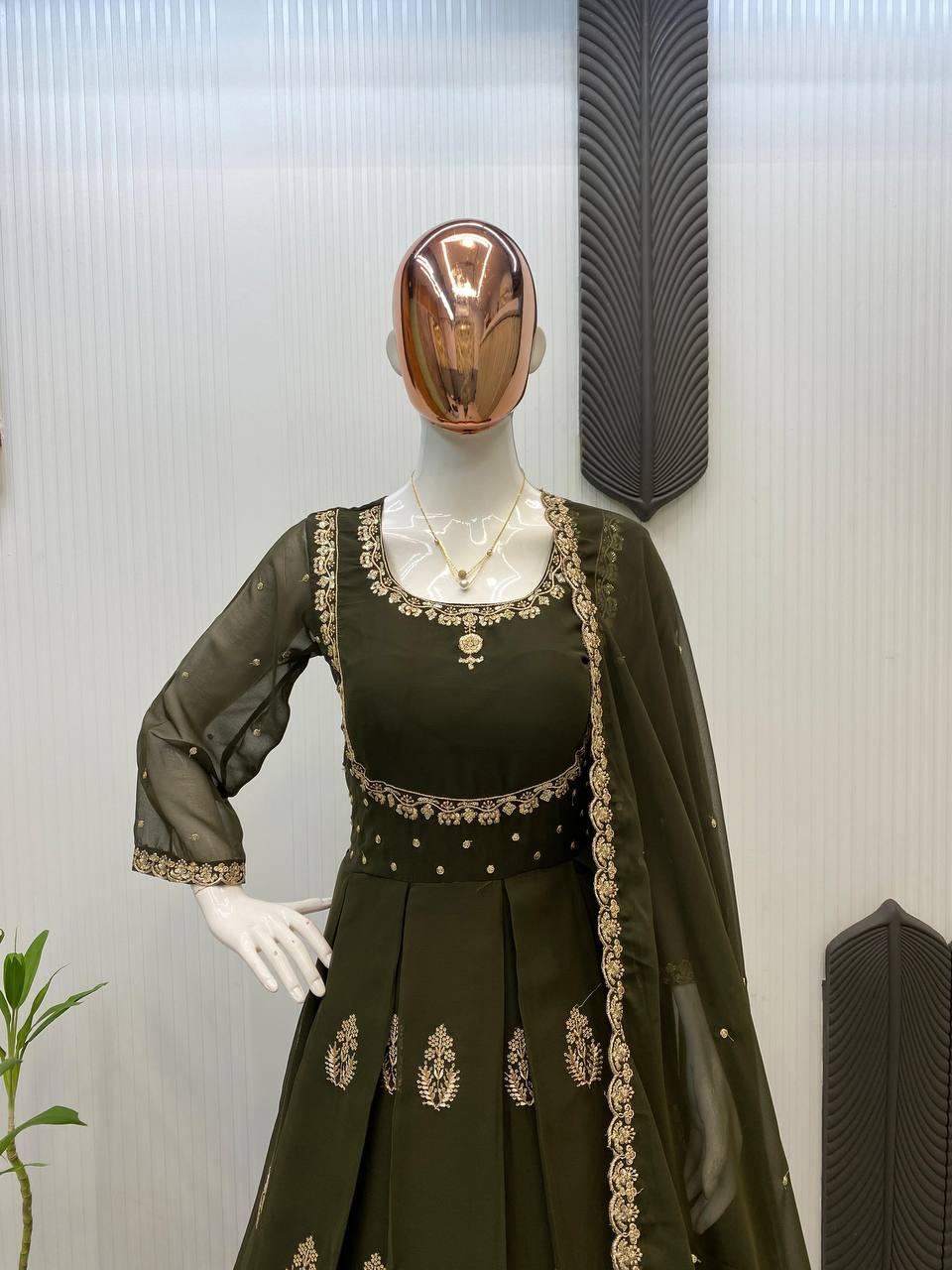 EXCLUSIVE 2 PIECE GOWN WITH DUPATTA IN SEQUENCE EMBROIDERY WORK