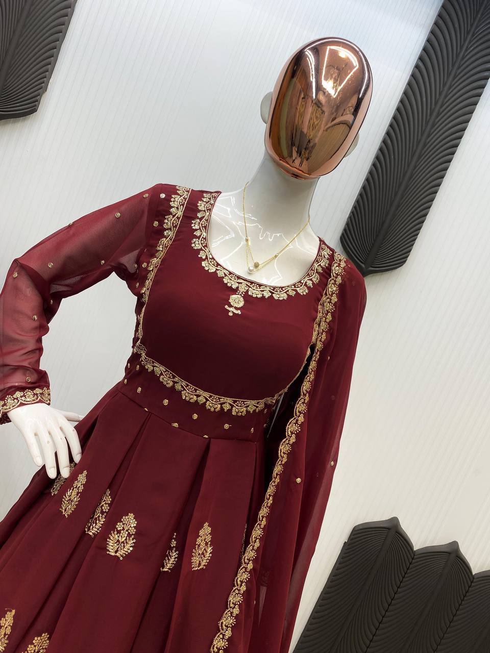 EXCLUSIVE 2 PIECE GOWN WITH DUPATTA IN SEQUENCE EMBROIDERY WORK